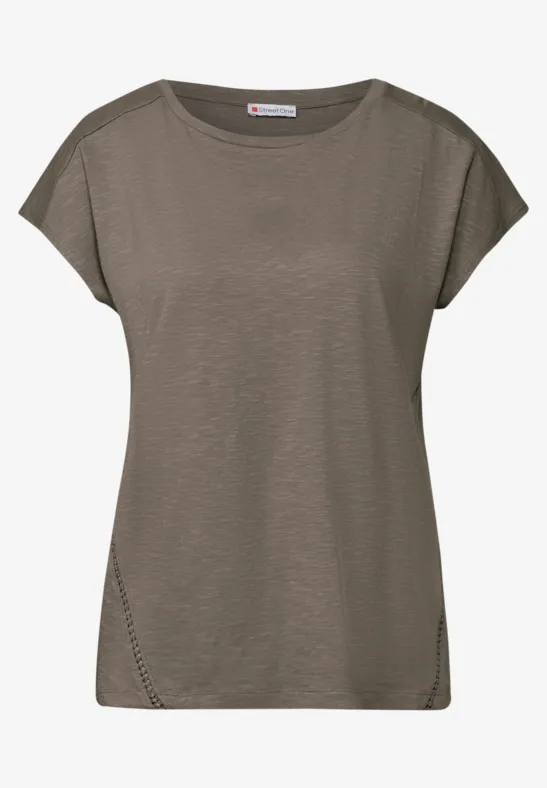 Shirt met gehaakte details dark tumbled beige