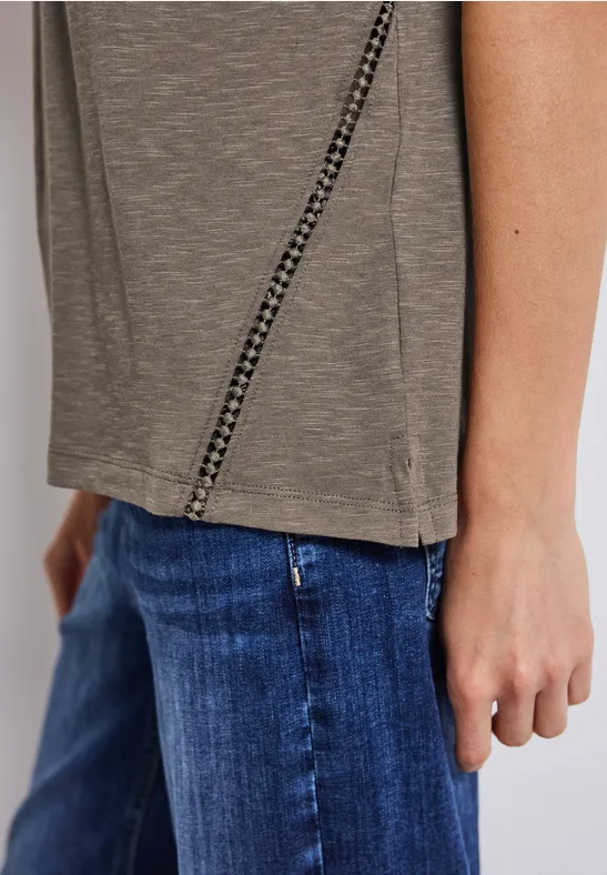 Shirt met gehaakte details dark tumbled beige