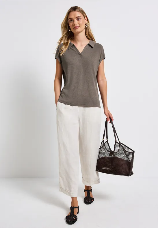 Strick-Look Poloshirt dark tumbled beige