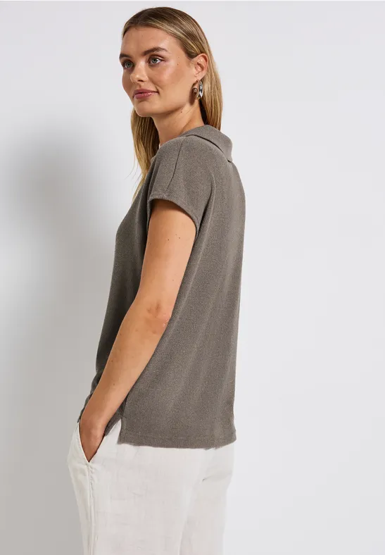 Strick-Look Poloshirt dark tumbled beige