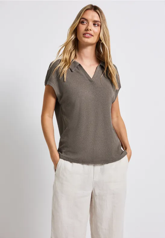 Strick-Look Poloshirt dark tumbled beige