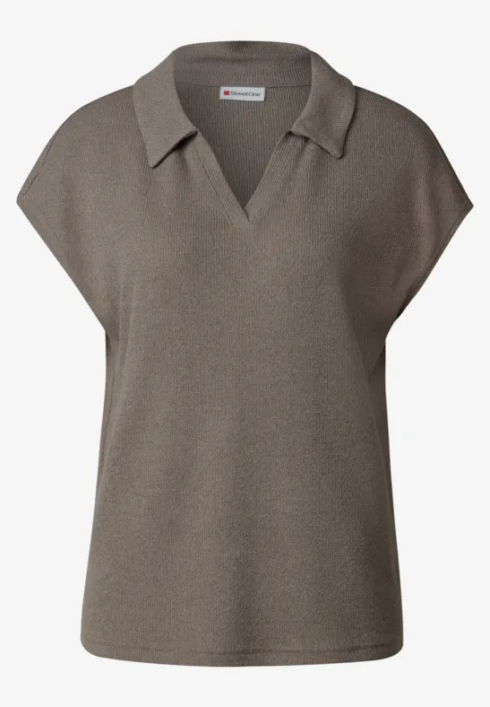 Strick-Look Poloshirt dark tumbled beige