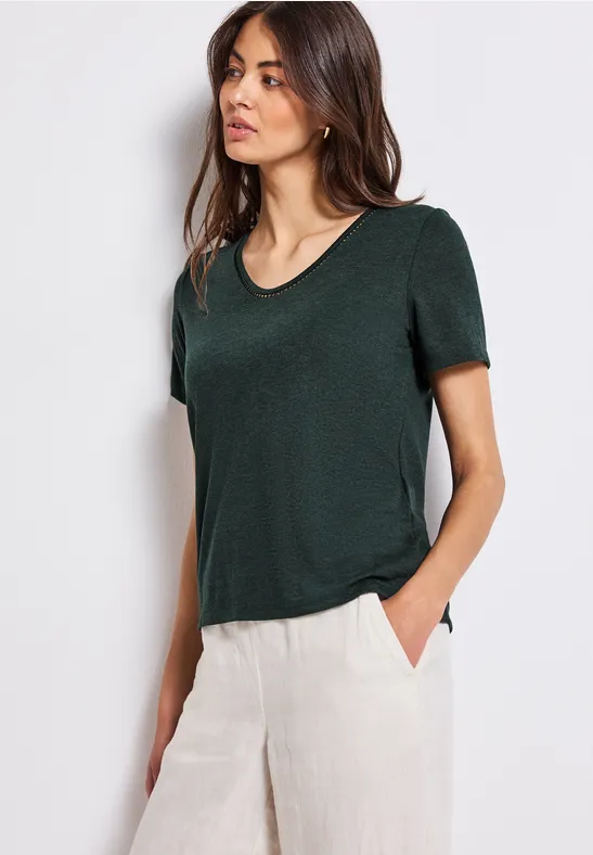 Shirt met linnen look pine grove green