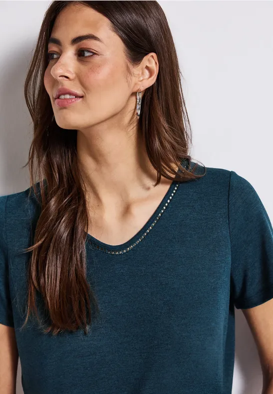 Shirt met linnen look tide blue