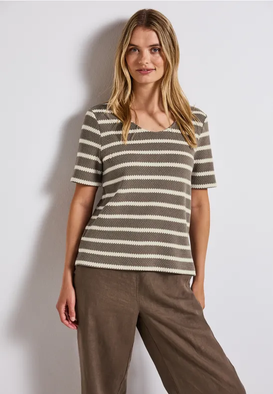T-shirt à rayures structurées dark tumbled beige