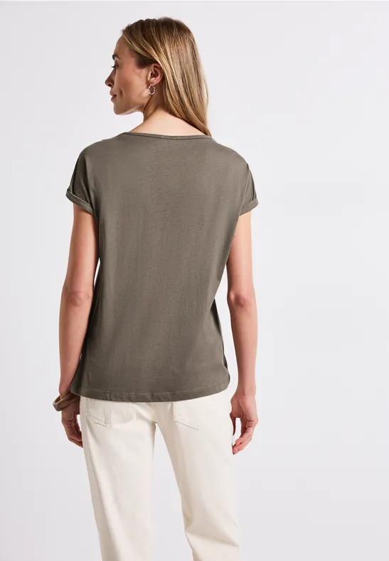 Basic shirt met print dark tumbled beige