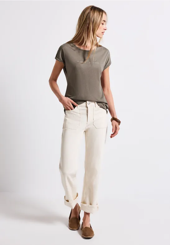 Basic shirt met print dark tumbled beige