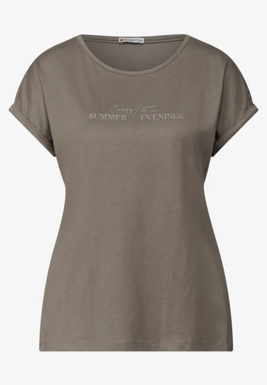 Basic shirt met print dark tumbled beige