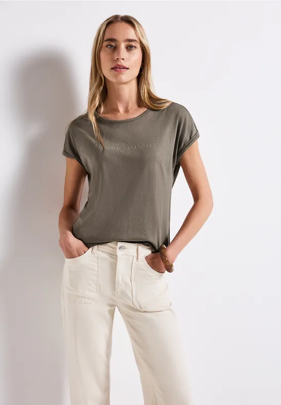 Basic shirt met print dark tumbled beige