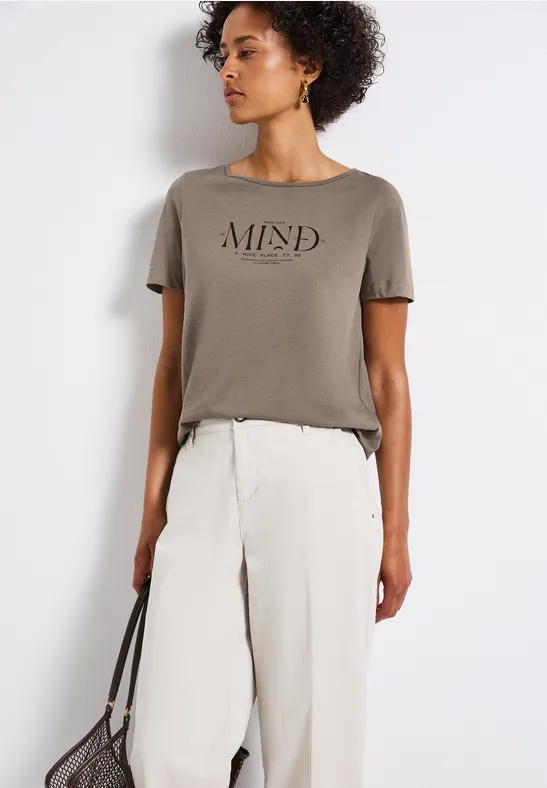 Basic Shirt mit Print dark tumbled beige
