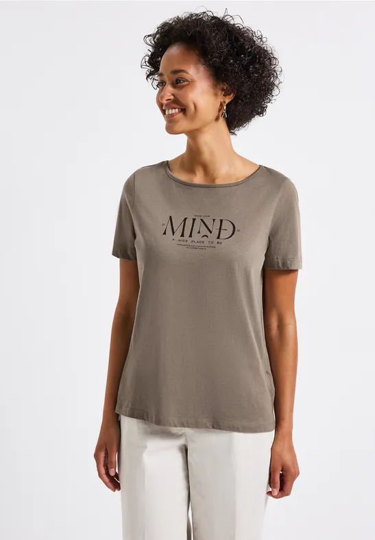 Basic Shirt mit Print dark tumbled beige