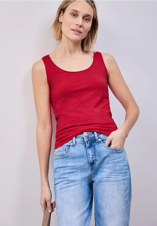 Basic Top mit Rundhals aus Jersey salsa red