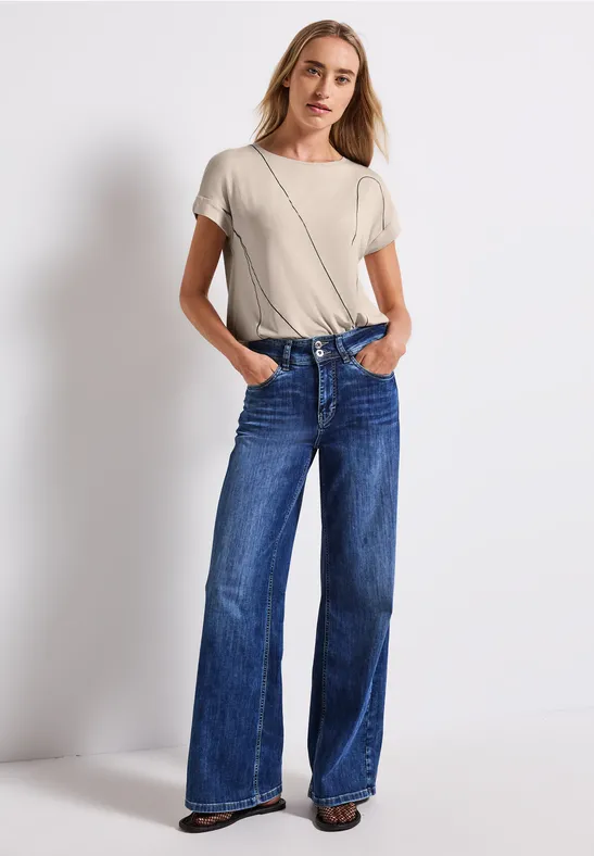Shirt met fijne lijntjes smooth sand beige