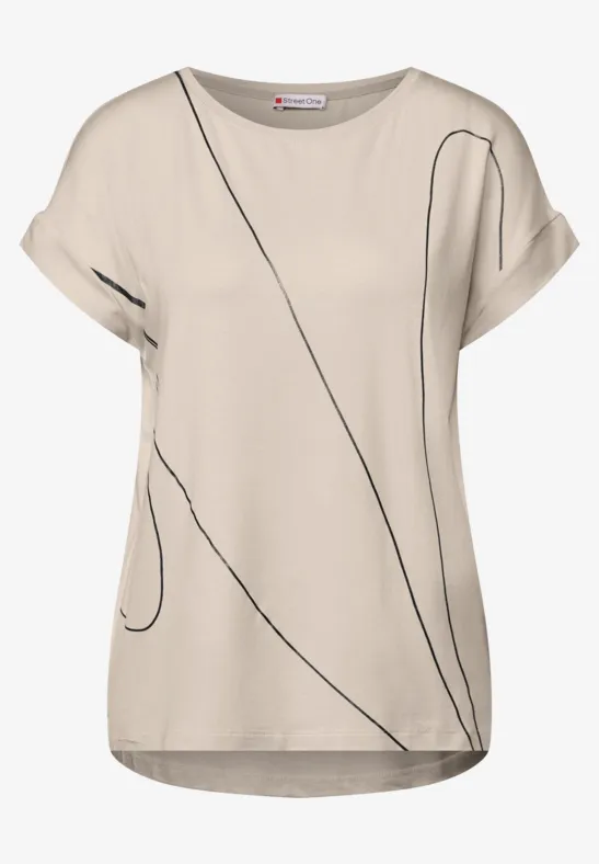 Shirt met fijne lijntjes smooth sand beige