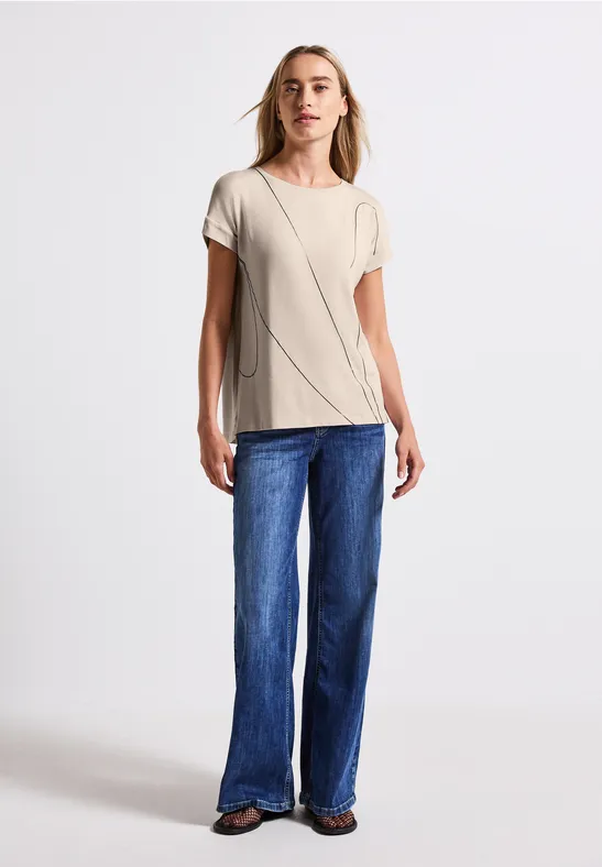 Shirt met fijne lijntjes smooth sand beige