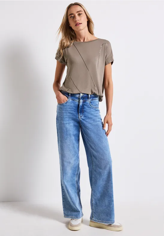 Shirt met fijne lijntjes dark tumbled beige