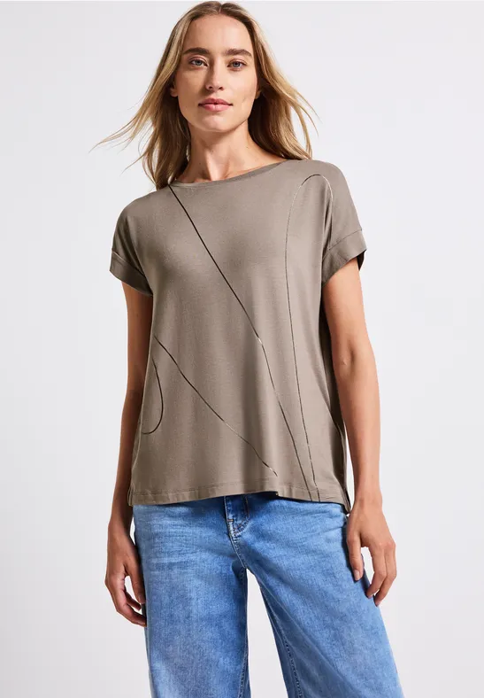 Shirt met fijne lijntjes dark tumbled beige