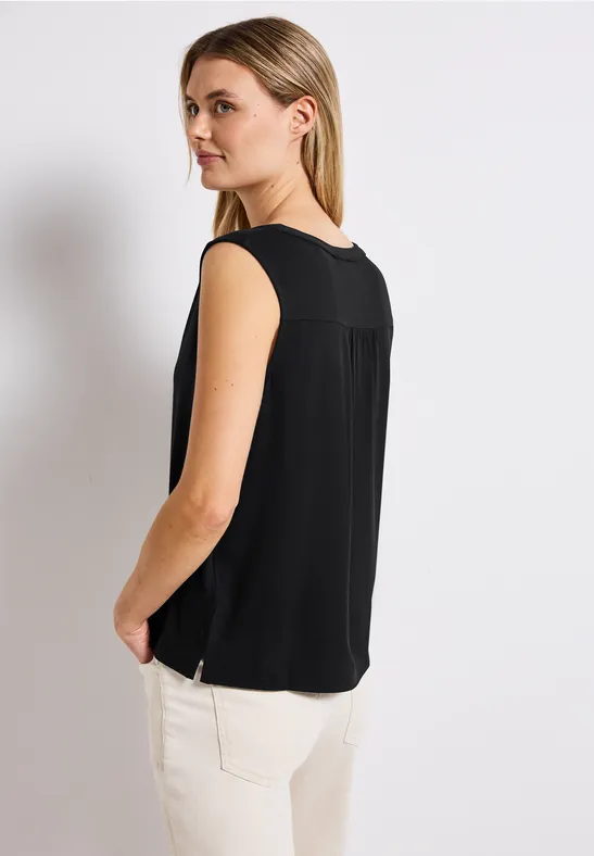 Split Neck Jersey-Top Black