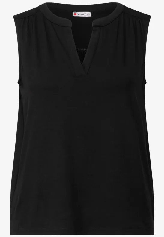 Split Neck Jersey-Top Black