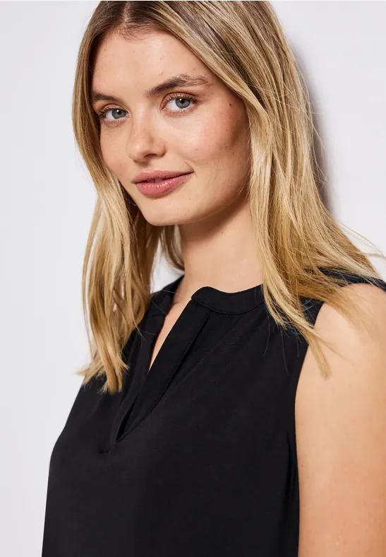 Split Neck Jersey-Top Black