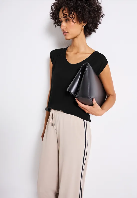 Jersey-Shirt mit Elastiksaum Black