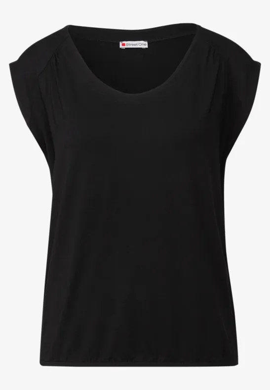 Jersey-Shirt mit Elastiksaum Black