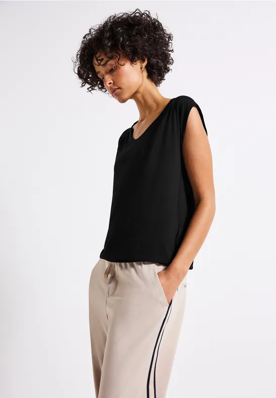 Jersey-Shirt mit Elastiksaum Black