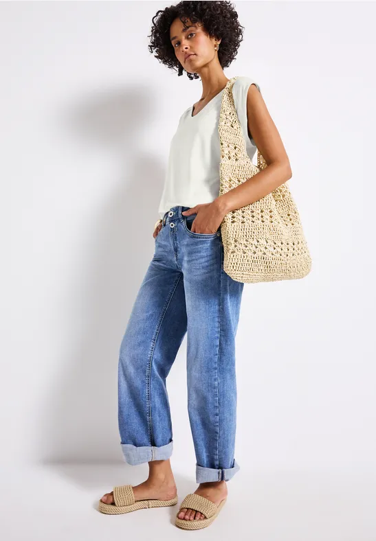 Jersey-Shirt mit Elastiksaum off white