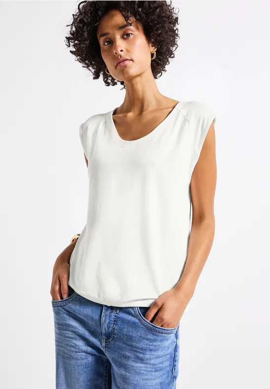 Jersey-Shirt mit Elastiksaum off white