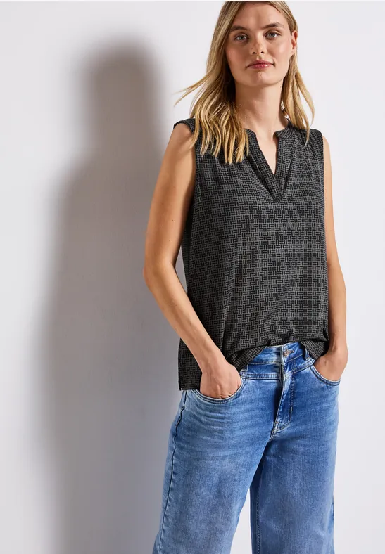 Tricot top met gespleten hals deepwater blue