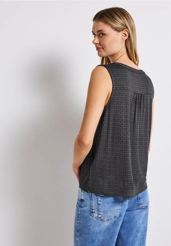 Tricot top met gespleten hals deepwater blue
