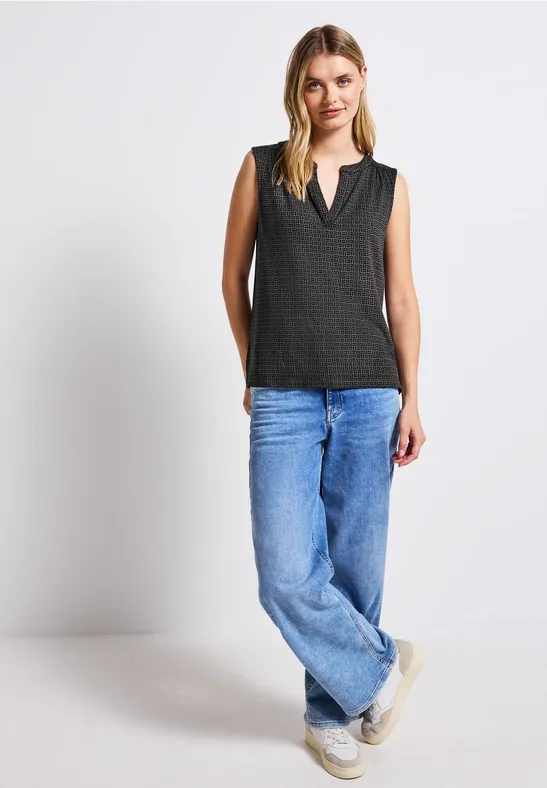 Tricot top met gespleten hals deepwater blue