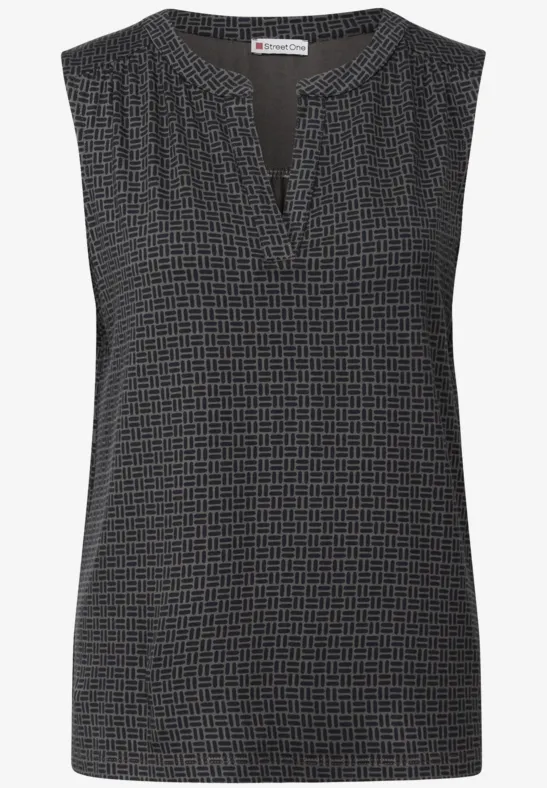 Tricot top met gespleten hals deepwater blue