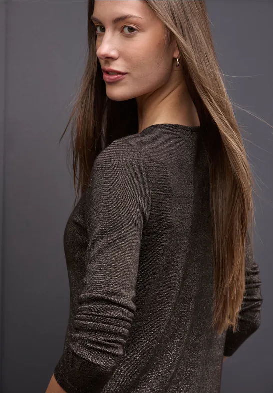 Glitterend shirt met lange mouwen deep roast brown