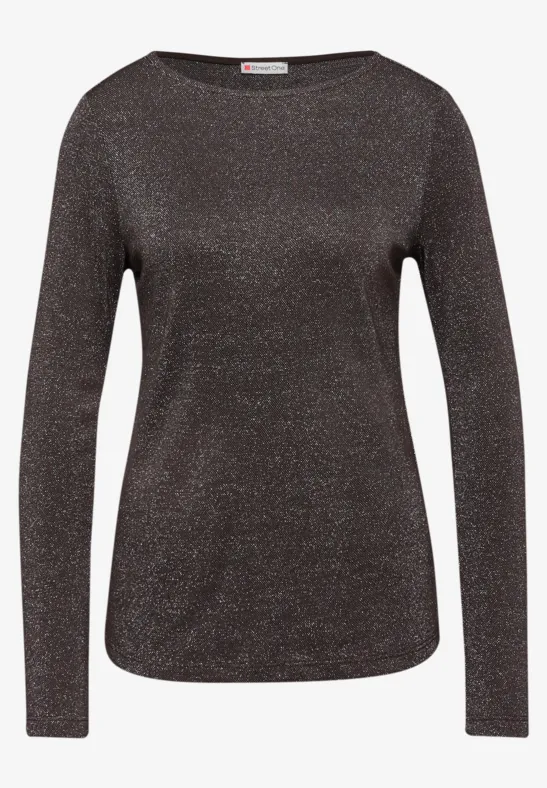 Glitterend shirt met lange mouwen deep roast brown