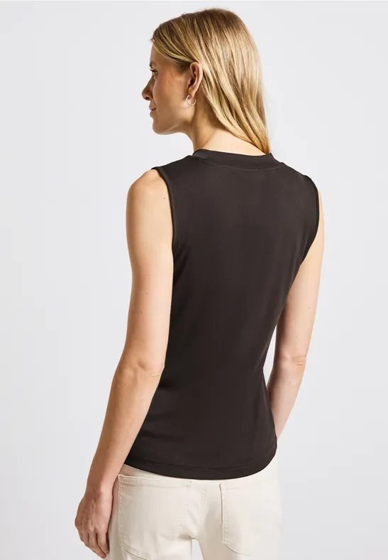 Silk-Look geribbelde top deep roast brown