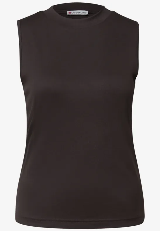 Silk-Look geribbelde top deep roast brown
