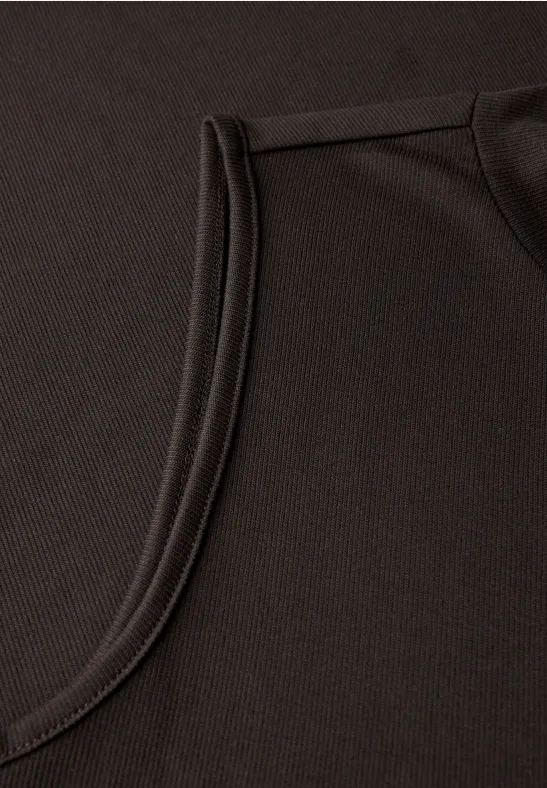 Silk-Look geribbelde top deep roast brown