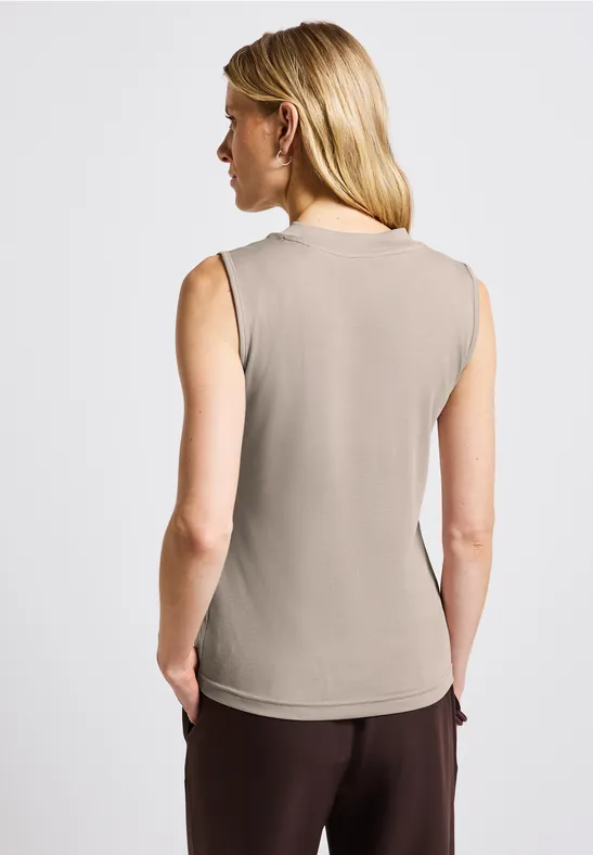 Silk-Look geribbelde top morning beige