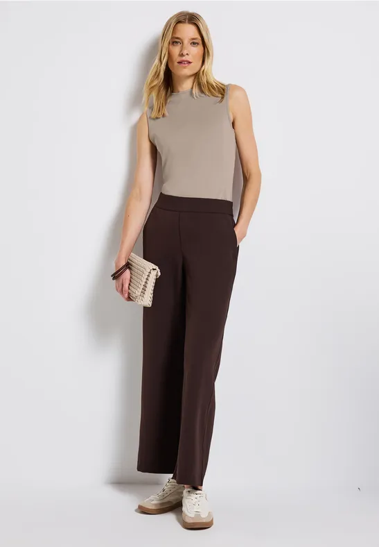 Silk-Look geribbelde top morning beige