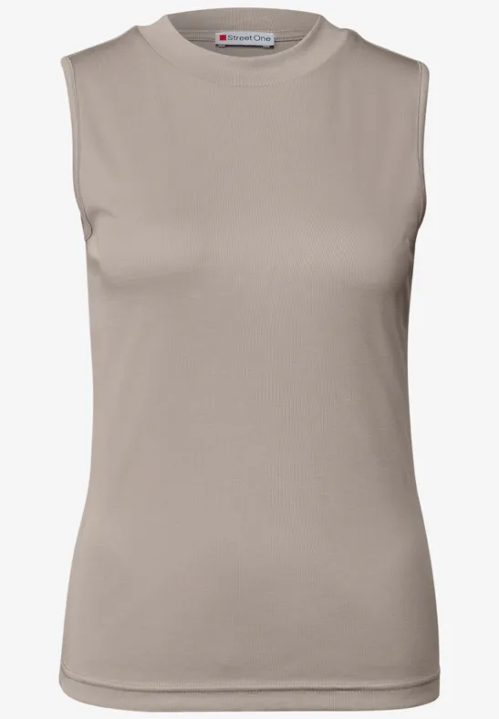 Silk-Look geribbelde top morning beige