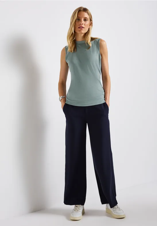 Silk-Look geribbelde top arona blue