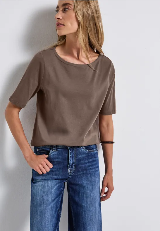 Shirt met boothals silk brown