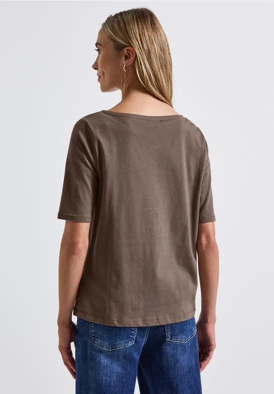 Shirt met boothals silk brown