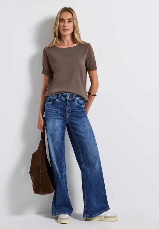 Shirt met boothals silk brown