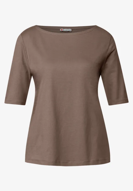 Shirt met boothals silk brown