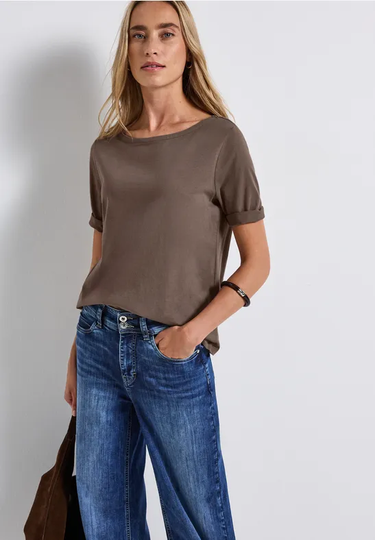 Shirt met boothals silk brown