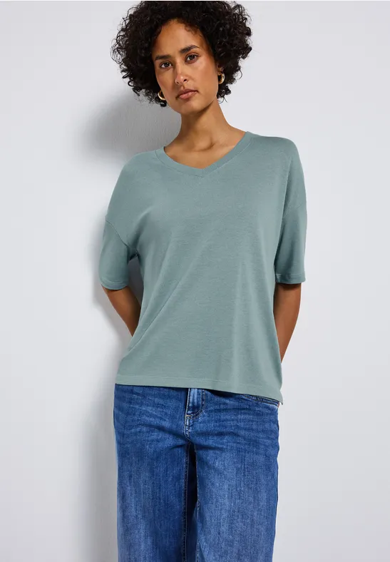 Gebreid V-hals Shirt arona blue