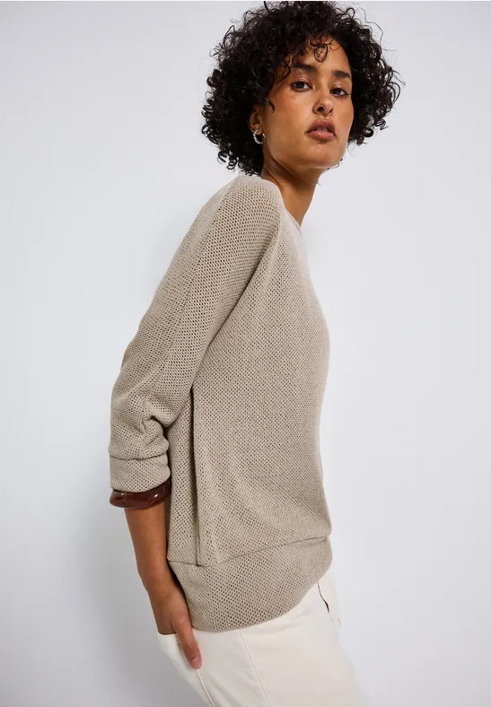 Shirt met gebreide look morning beige