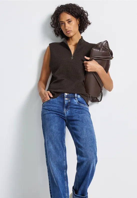 Turtleneck Shirt mit Zipper deep roast brown